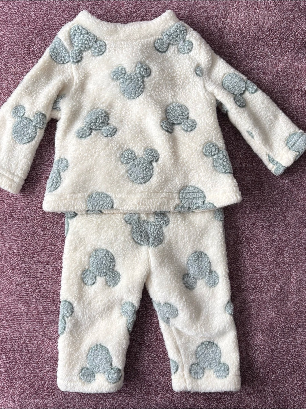 Disney Cozy White & Light Gray Plush Baby Set - Soft Fleece Top & Pants